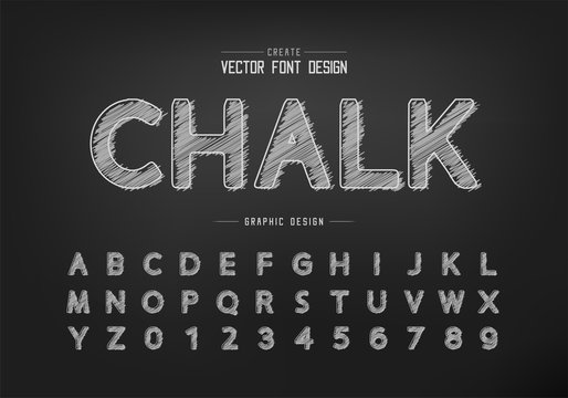 Chalk font and round alphabet vector, Hand draw design typeface and number, Graphic text on background