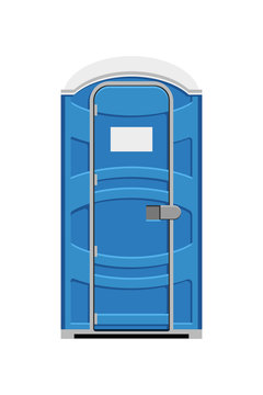 Blue portable toilet cubicle isolated on white background. Vector illustration