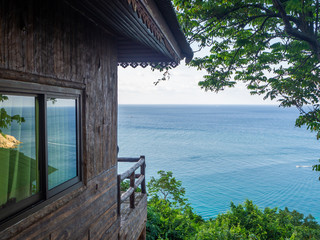 Sea view from the high terrace of the house. Koh Phangan. Thailand.