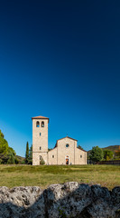 Fototapeta na wymiar San Vincenzo al Volturno is a historic Benedictine monastery located in the territories of the Comunes of Castel San Vincenzo and Rocchetta a Volturno. The church of the new abbey.