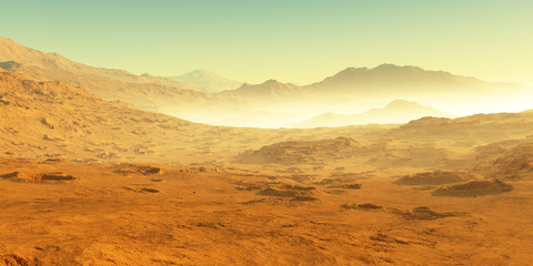 Cold desert on Mars. Martian Landscape