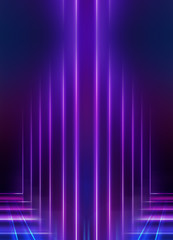 Empty dark abstract background. Background of an empty show scene. Glow of neon lights on an empty stage.