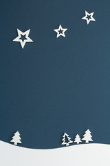 Christmas composition. Fir star top view background with copy space for your text. Flat lay.
