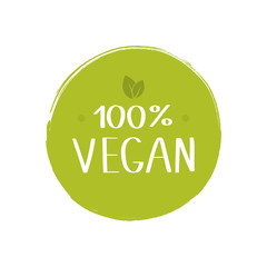 100 percent vegan food labels. Vegetarian natural, organic, fresh, food sticker. Vector graphic design