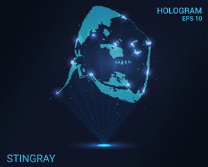 Hologram Stingray. A holographic projection of the Stingray. Flickering energy flux of particles. Scientific design water world.