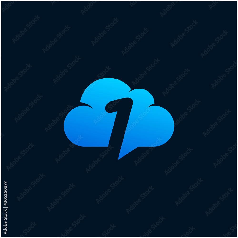 Poster number 1 negative space in sky cloud, technology hosting domain blockchain server logo design - vect