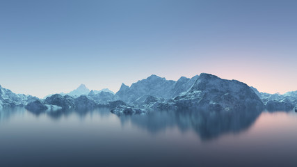 Fototapeta na wymiar Winter frozen landscape with lake and mountains
