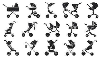 Baby carriage black vector set icon.Illustration of isolated black icon stroller for newborn.Vector illustration baby pram.