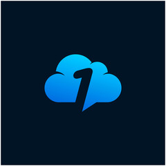 Number 1 negative space in Sky Cloud, Technology Hosting Domain BlockChain Server Logo Design - Vector