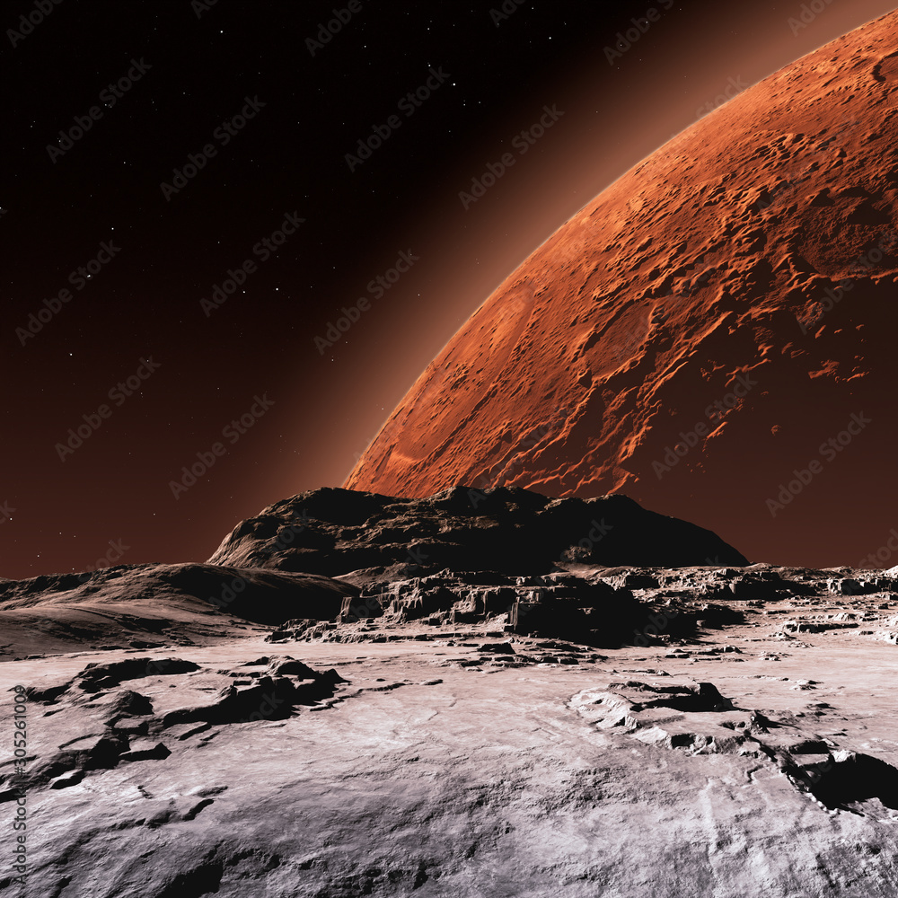 Poster mars view from phobos moon surface