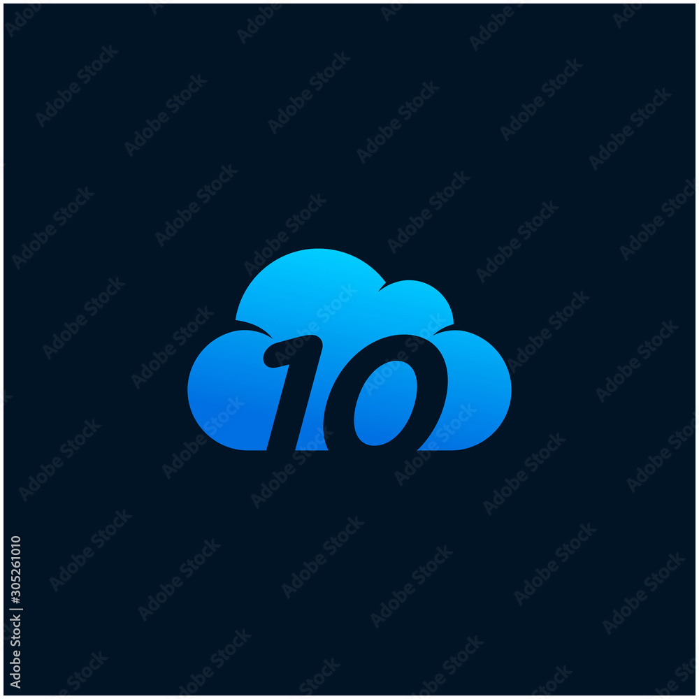 Poster number 10 negative space in sky cloud, technology hosting domain blockchain server logo design - vec