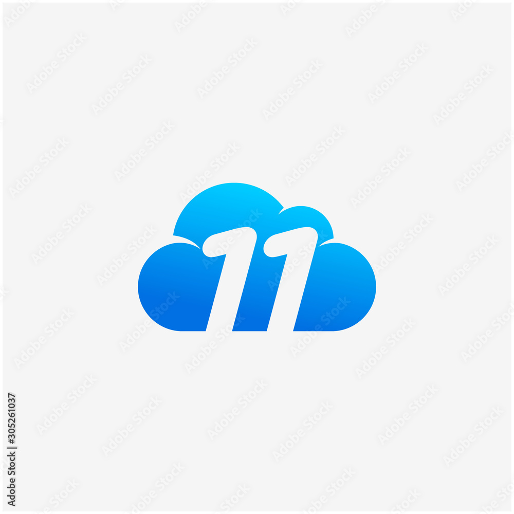 Poster number 11 negative space in sky cloud, technology hosting domain blockchain server logo design - vec