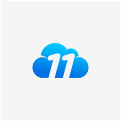 Number 11 negative space in Sky Cloud, Technology Hosting Domain BlockChain Server Logo Design - Vector