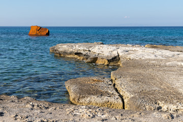 Rocks and Parts of wrecked ship in Sarakiniko beach
