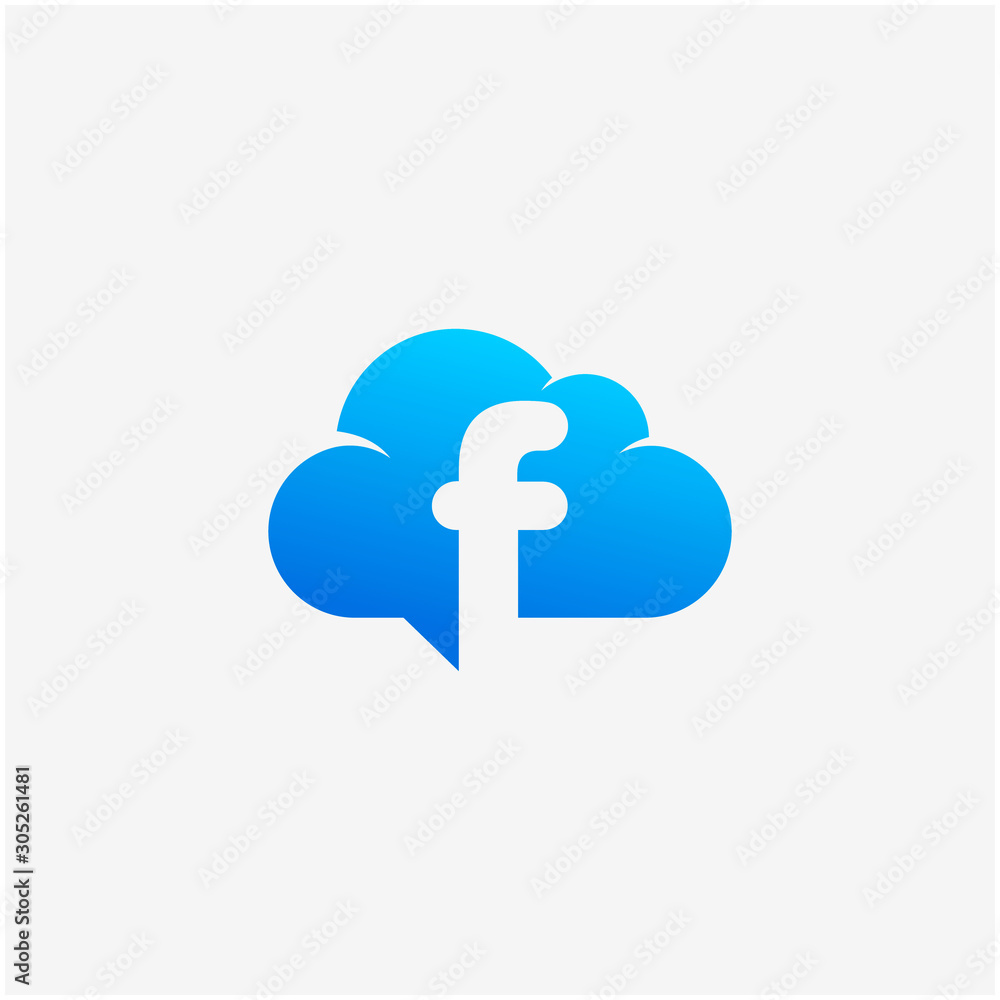 Poster initial letter f negative space in sky cloud, technology hosting domain blockchain server logo desig