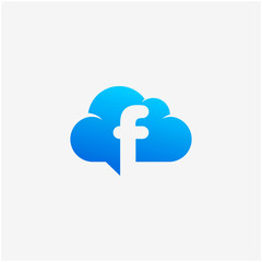 initial letter F negative space in Sky Cloud, Technology Hosting Domain BlockChain Server Logo Design - Vector