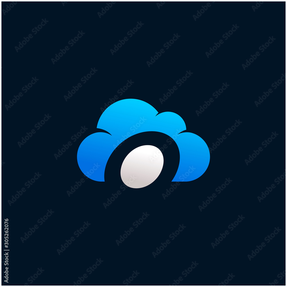 Poster initial letter o negative space in sky cloud, technology hosting domain blockchain server logo desig