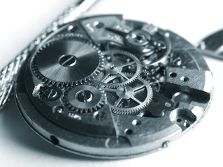 close up of vintage watch mechanism gears