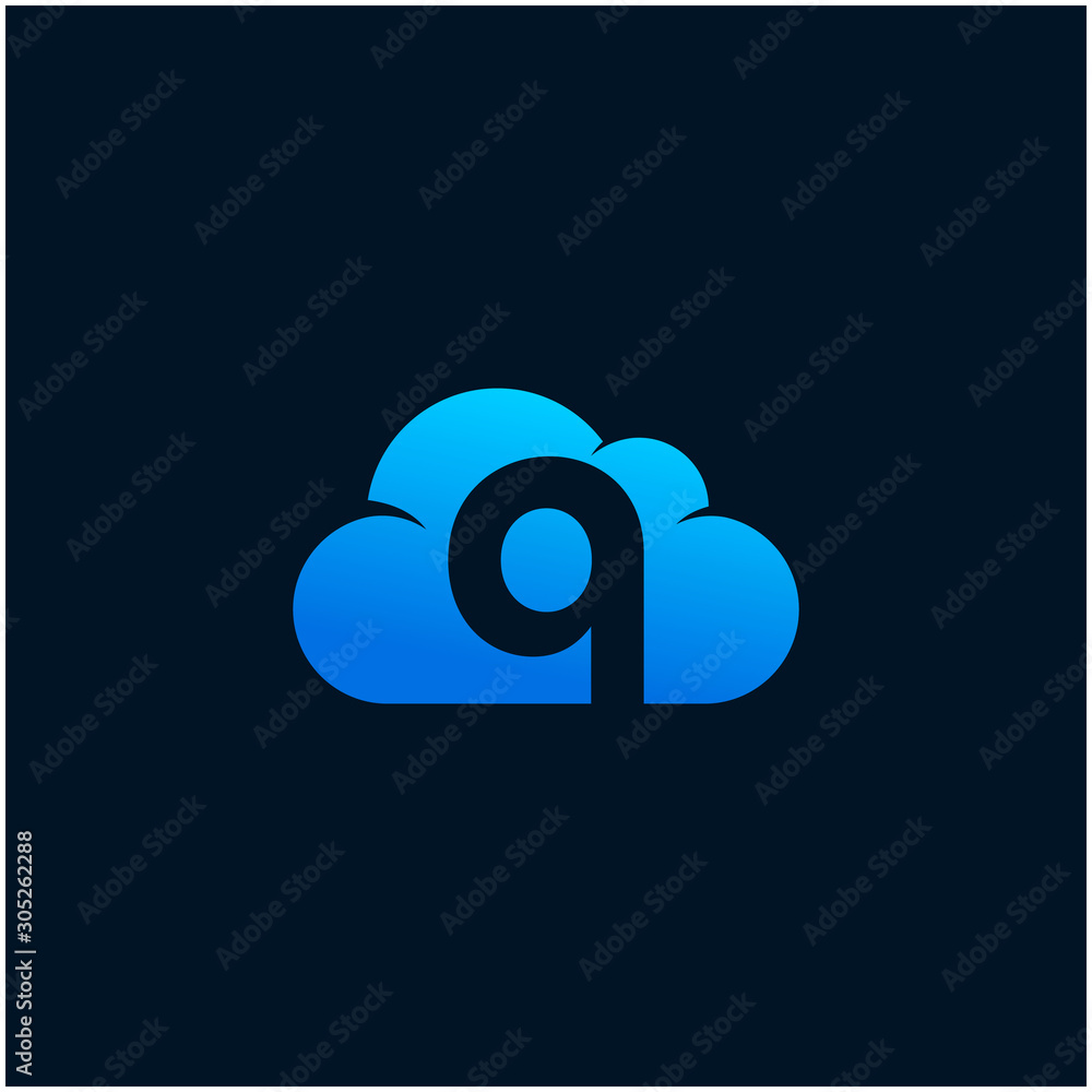 Poster initial letter q negative space in sky cloud, technology hosting domain blockchain server logo desig