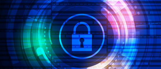 internet digital security technology concept for business background. Lock on circuit board