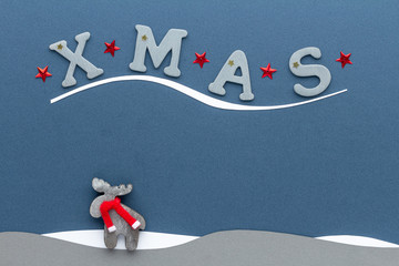 Christmas composition. Fir star top view background with copy space for your text. Flat lay.