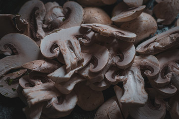 Paris or portobello mushrooms in large frying pan.