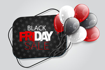 Black Friday sale banner. Website or newsletter sign with balloons. Special offer discount. Vector illustration.