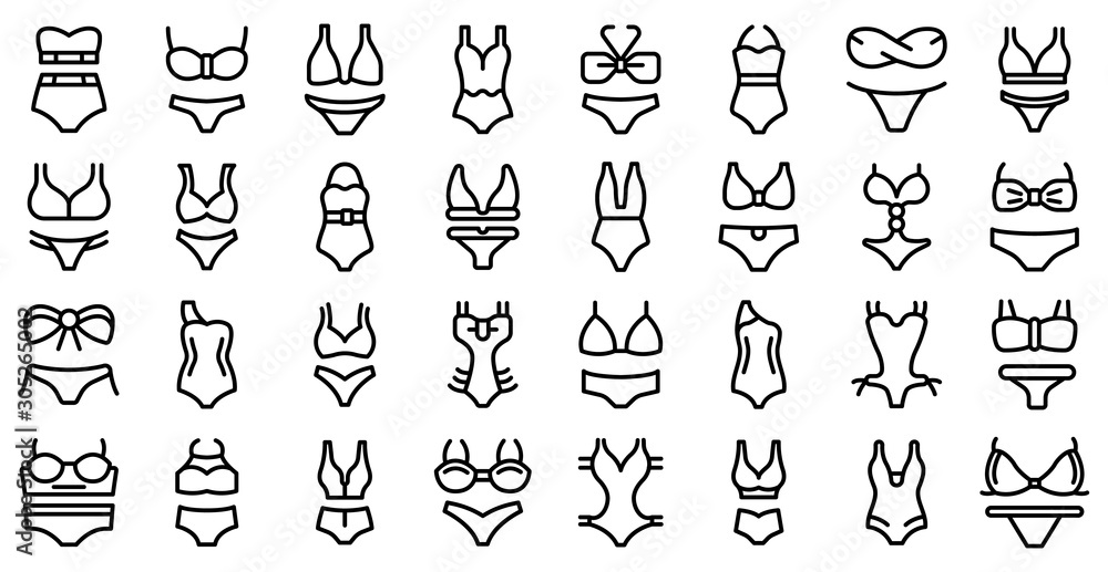 Poster swimsuit icons set. outline set of swimsuit vector icons for web design isolated on white background