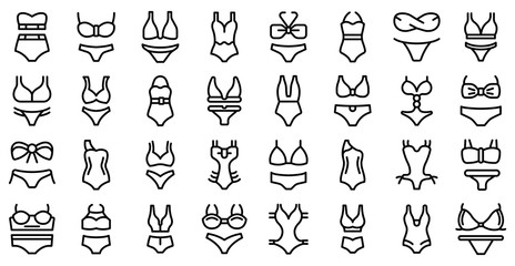 Swimsuit icons set. Outline set of swimsuit vector icons for web design isolated on white background