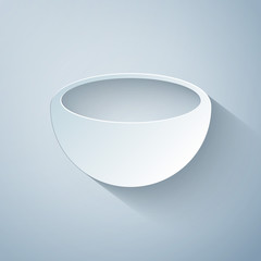 Paper cut Bowl icon isolated on grey background. Paper art style. Vector Illustration