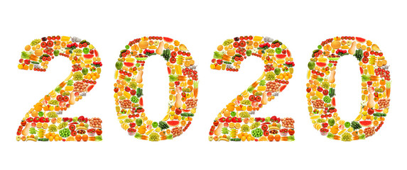 Year 2020 made from fruit photos