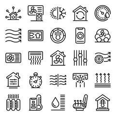 Climate control systems icons set. Outline set of climate control systems vector icons for web design isolated on white background - obrazy, fototapety, plakaty