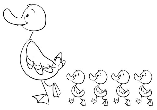 Niedliche Ente mit K&uuml;ken - Vektor-Illustration