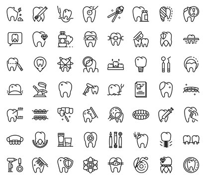 Tooth restoration icons set. Outline set of tooth restoration vector icons for web design isolated on white background