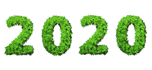 Year 2020 made from green leaves