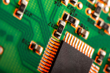 computer processor chip on a circuit board with microchips and other electronic parts CPU Chip on...