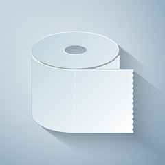Paper cut Toilet paper roll icon isolated on grey background. Paper art style. Vector Illustration