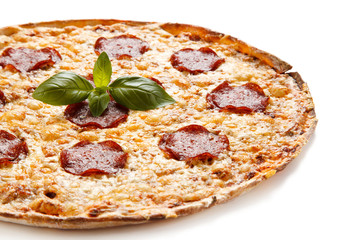 Pizza salami on white background