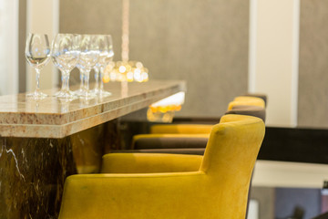 Marble bar counter in hotel cafe bar