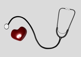  Stethoscope. Medical equipment. On white background. Treatment, medicine, hospital, heart. 3d rendering