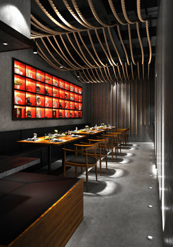 3d render of asian restaurant
