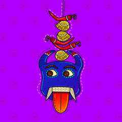 illustration of desi (indian) art style hanging lemon and chilies.