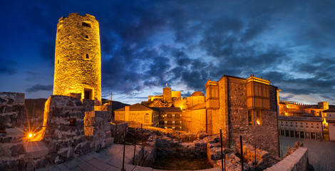 Fototapeta premium Panorama of a beautiful night city with dark sky