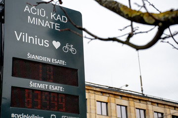 Vilnius bike friendly city, live counter installed at Vilnius, bike paths, road bike with bicycles counting display