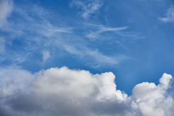 Blue sky and clouds. Beautiful cloud scape over horizon.
