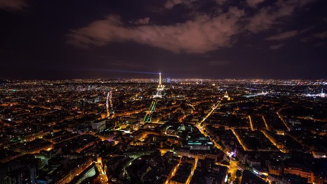 Eiffel tower & Paris downtown time lapse at night