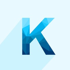 Blue vector polygon letter K with long shadow. Abstract low poly illustration of flat design. - 305272476