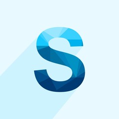 Blue vector polygon letter S with long shadow. Abstract low poly illustration of flat design.