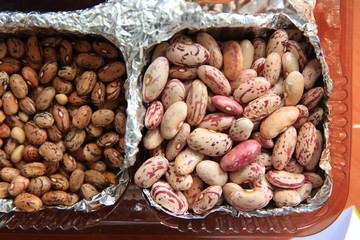 Dried bean, pattern background, top view . lead paper . Anasazi kidney bean background.