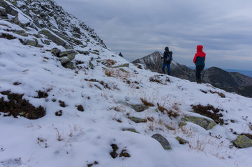 Snow covered mountain peak. Retezat Mountains Panorama. Retezat National Park mountains in South Carpatians, Transylvania, Romania, Europe